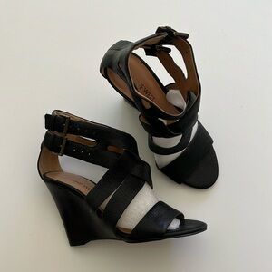 Sexy black strappy wedge heels